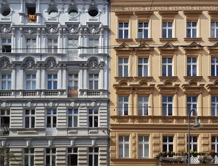 a close-up of two buildings in Berlin