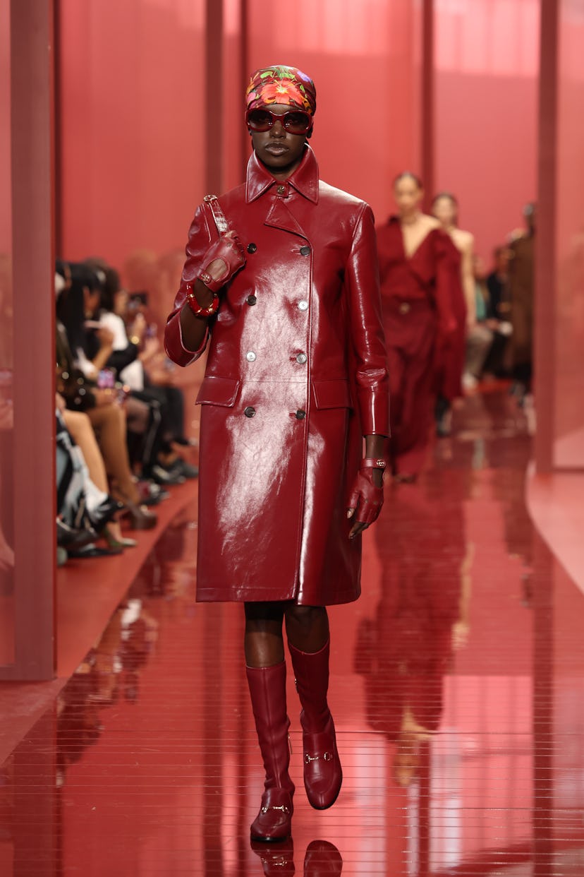 A model walks the runway at the Gucci Women's Spring Summer 2025 Fashion Show during the Milan Fashi...