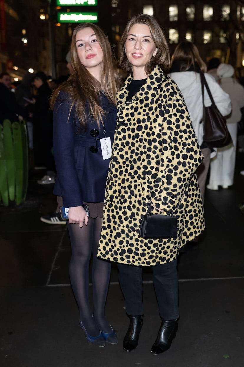 Romy Mars and Sofia Coppola are seen leaving the Marc Jacobs 2025 Runway Show at New York Public Lib...